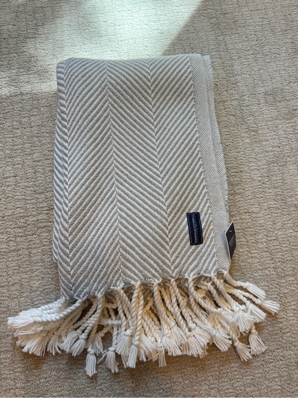 Fairbault Mill Mohegan Cotton Throw With Fringe - Gray Heather
